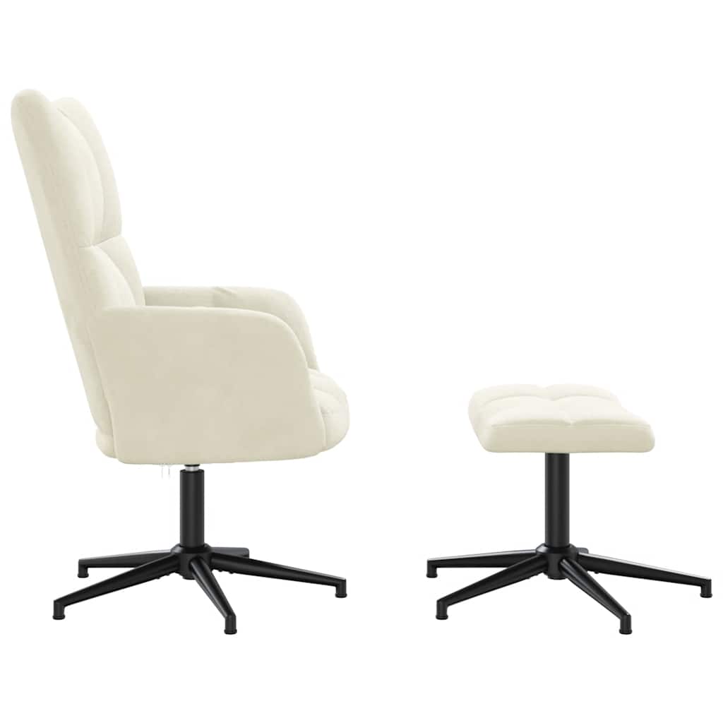 Chaise de relaxation avec tabouret Blanc crème Velours - XIOS