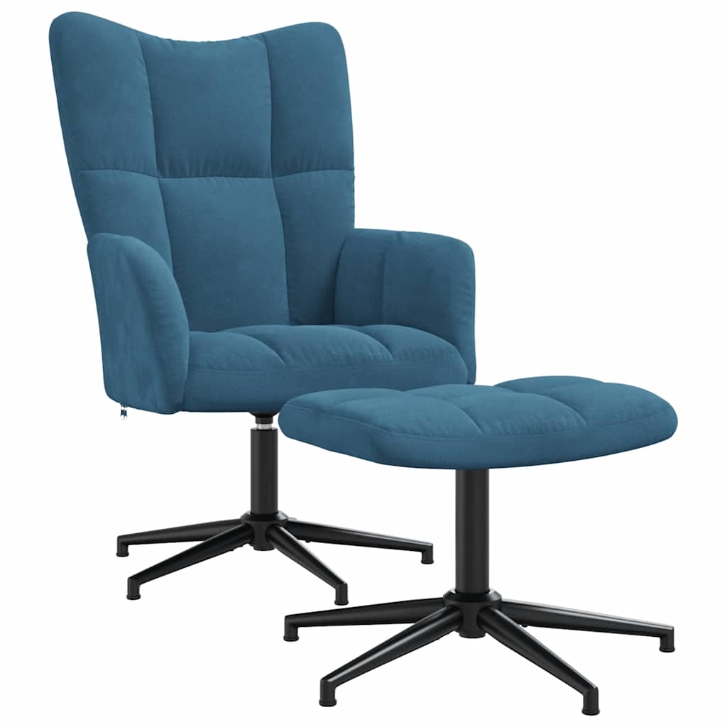 Chaise de relaxation avec tabouret Bleu Velours - XIOS
