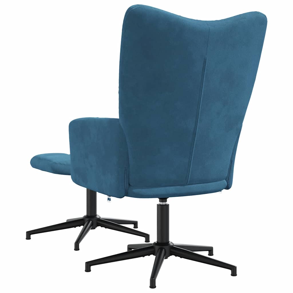 Chaise de relaxation avec tabouret Bleu Velours - XIOS