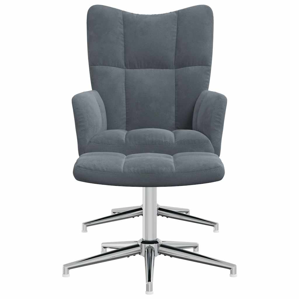 Chaise de relaxation avec tabouret Gris foncé Velours - XIOS