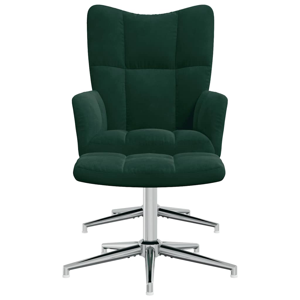 Chaise de relaxation avec tabouret Vert foncé Velours