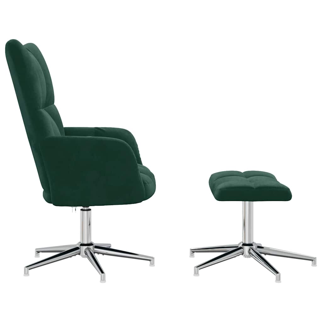 Chaise de relaxation avec tabouret Vert foncé Velours