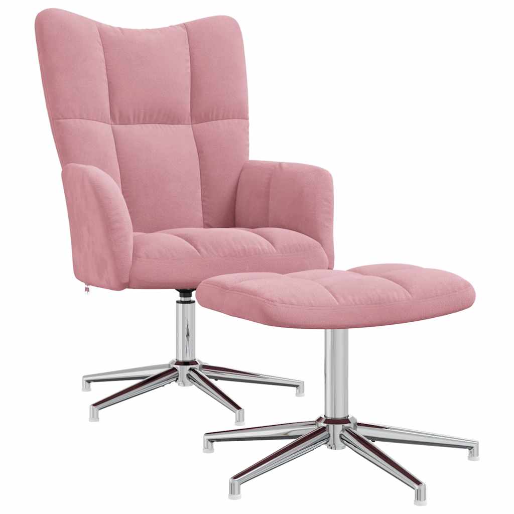 Chaise de relaxation avec tabouret Rose Velours - XIOS