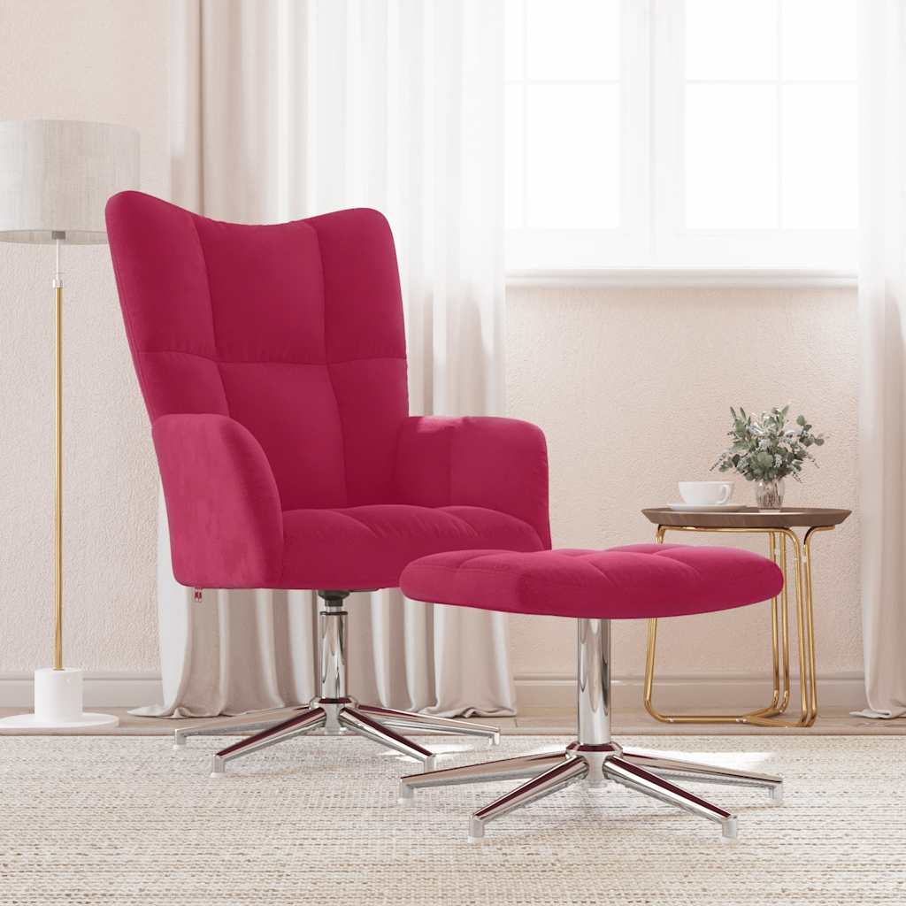 Chaise de relaxation avec tabouret Rouge bordeaux Velours - XIOS