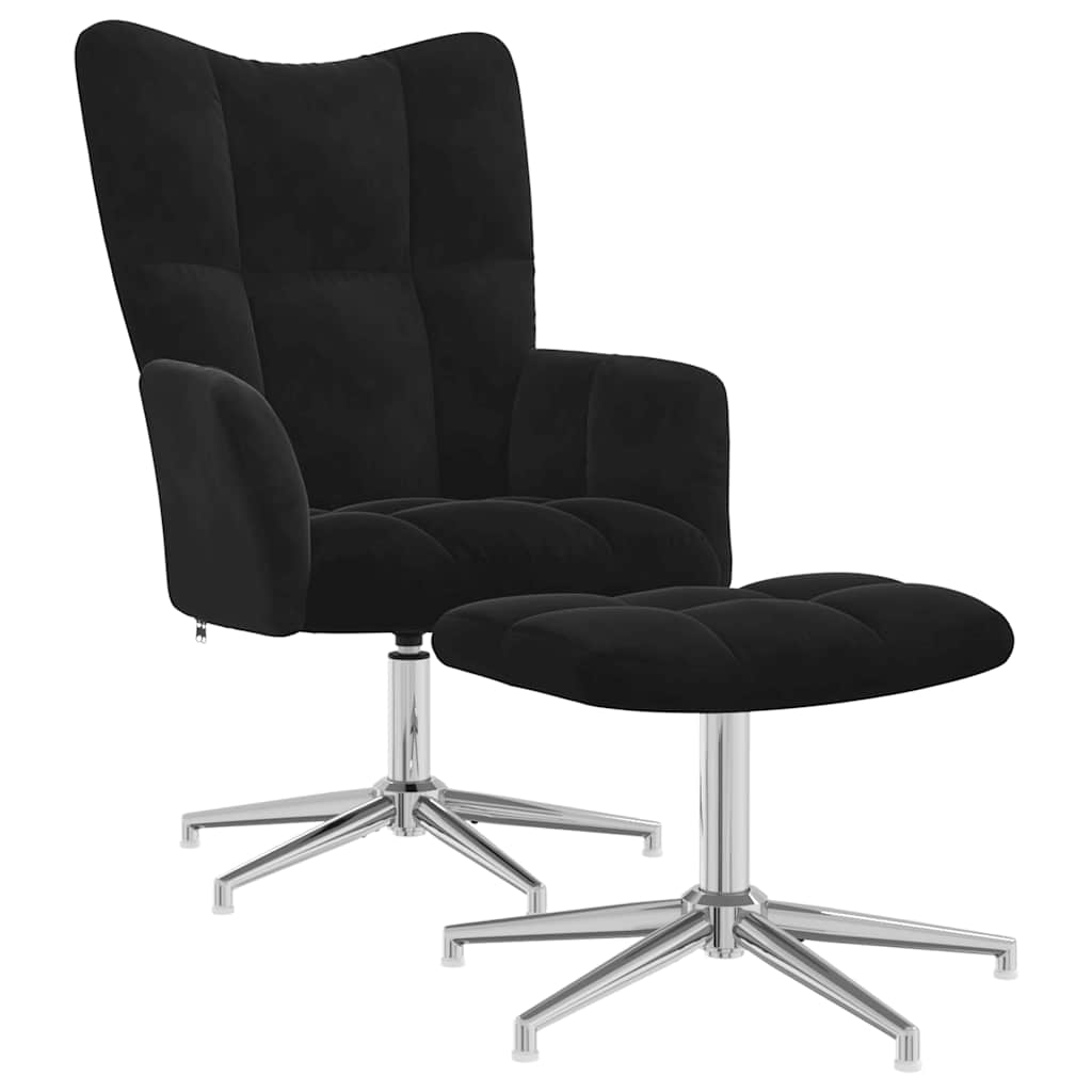 Chaise de relaxation avec tabouret Noir Velours - XIOS