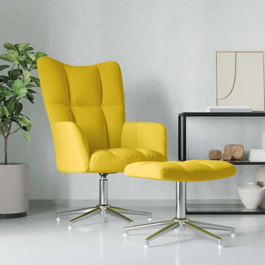 Chaise de relaxation avec tabouret Jaune moutarde Velours - XIOS