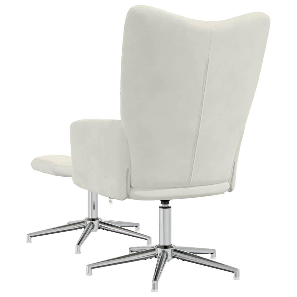 Chaise de relaxation avec tabouret Blanc crème Velours - XIOS