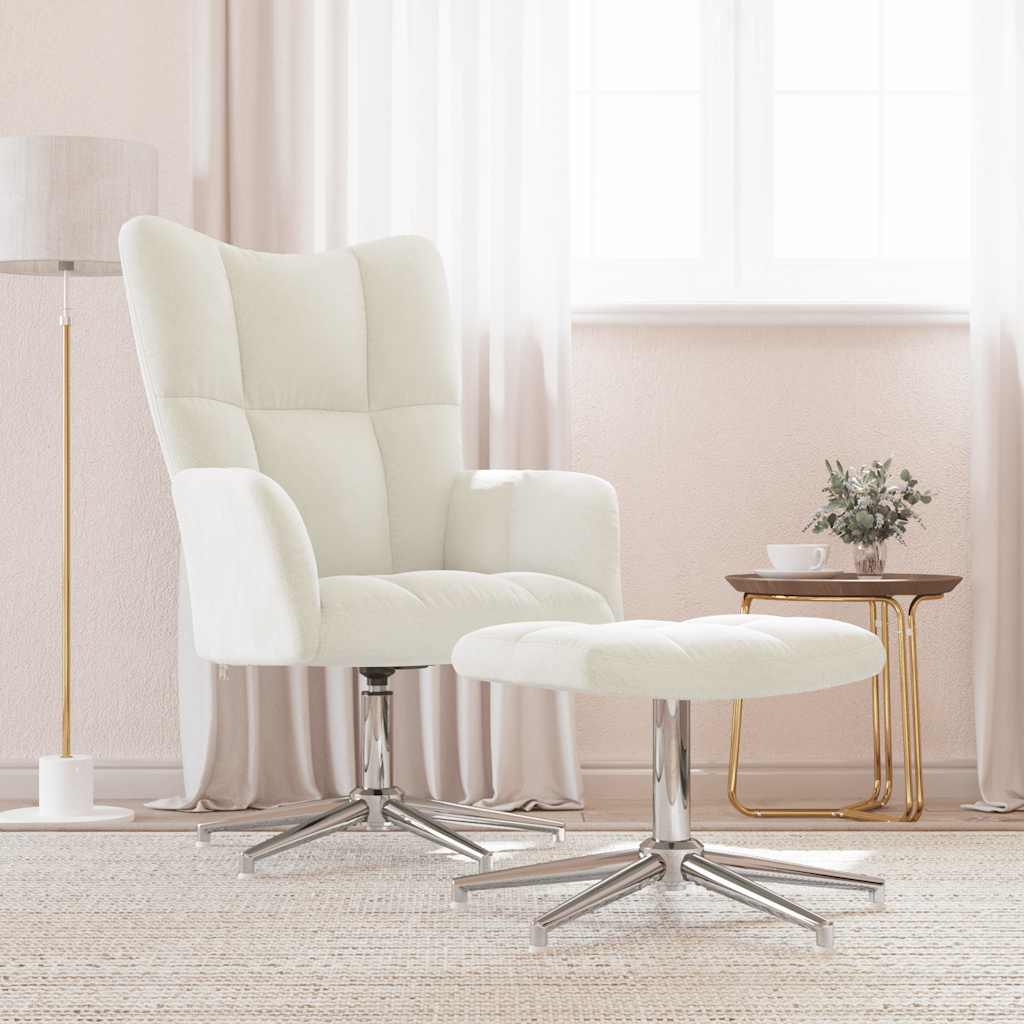 Chaise de relaxation avec tabouret Blanc crème Velours - XIOS