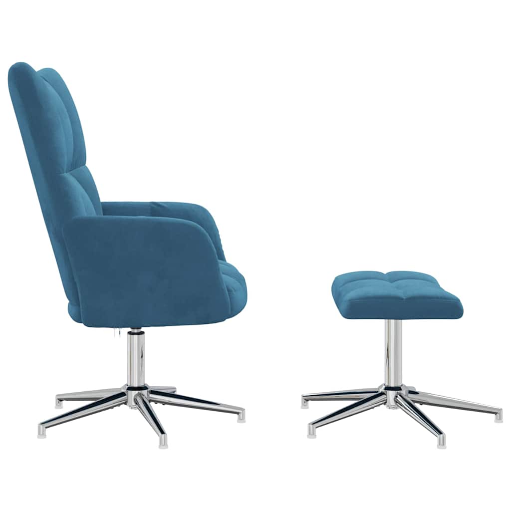 Chaise de relaxation avec tabouret Bleu Velours - XIOS