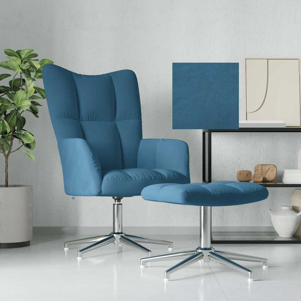 Chaise de relaxation avec tabouret Bleu Velours - XIOS