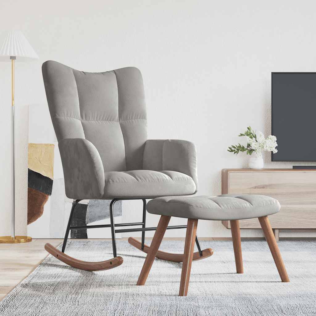 Chaise à bascule avec repose-pied Gris clair Velours - XIOS