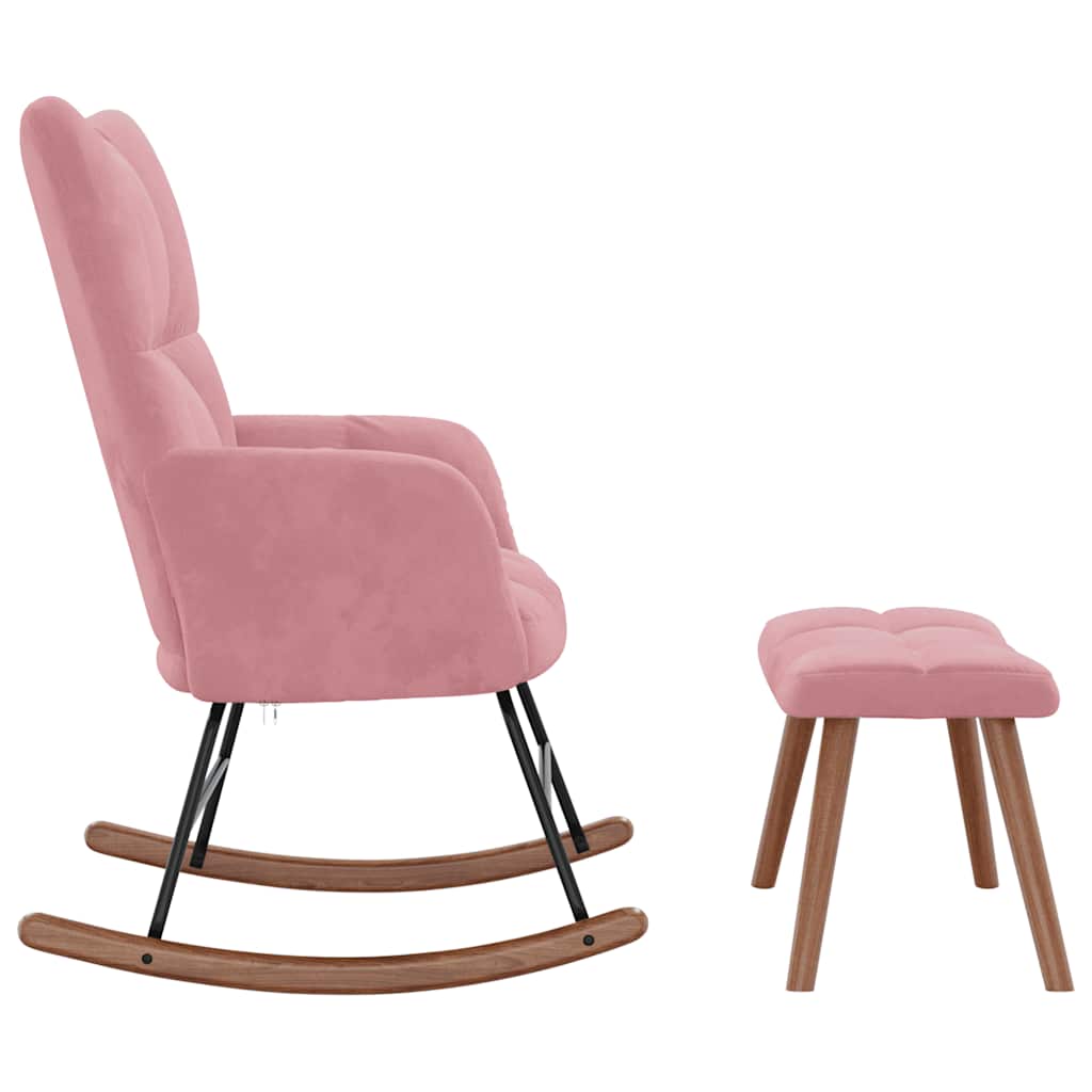 Chaise à bascule avec repose-pied Rose Velours - XIOS