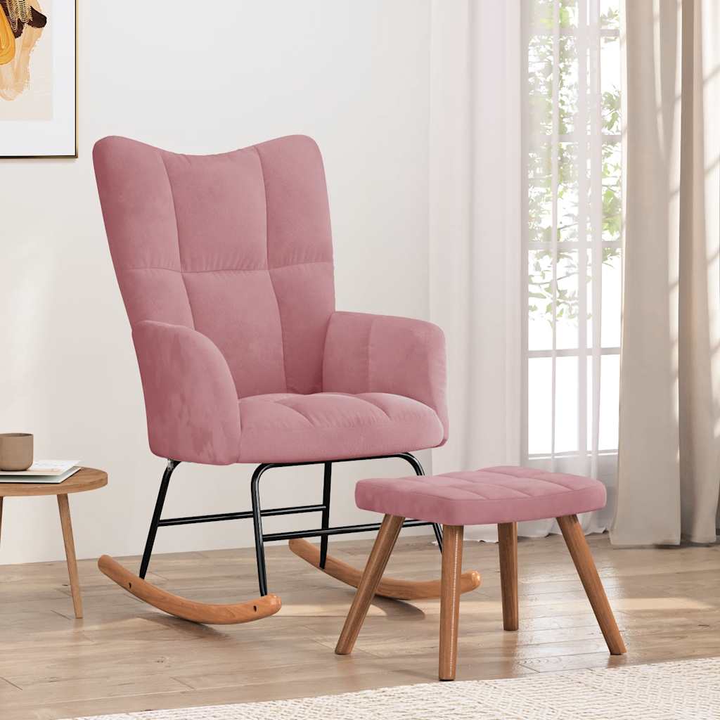 Chaise à bascule avec repose-pied Rose Velours - XIOS