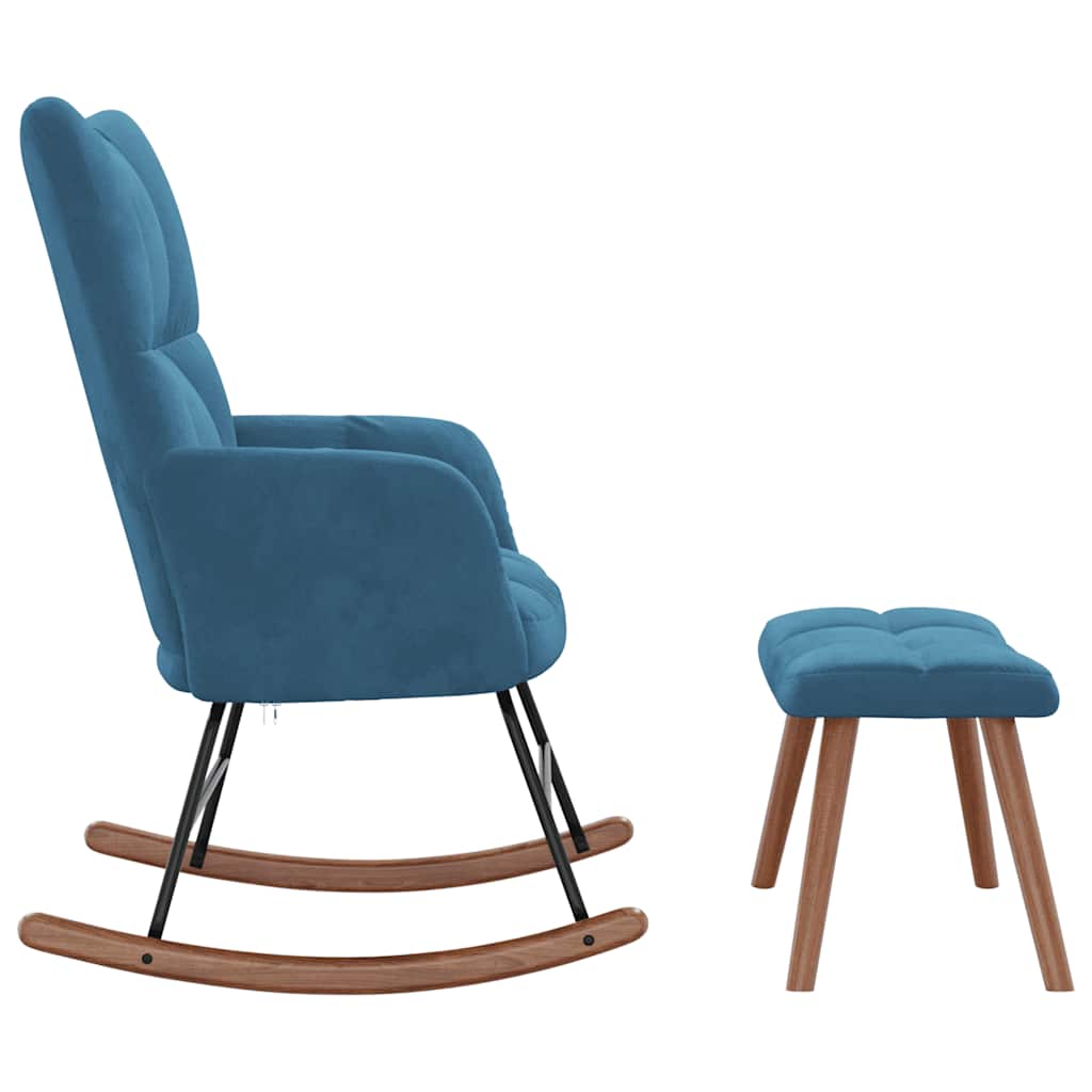 Chaise à bascule avec repose-pied Bleu Velours - XIOS