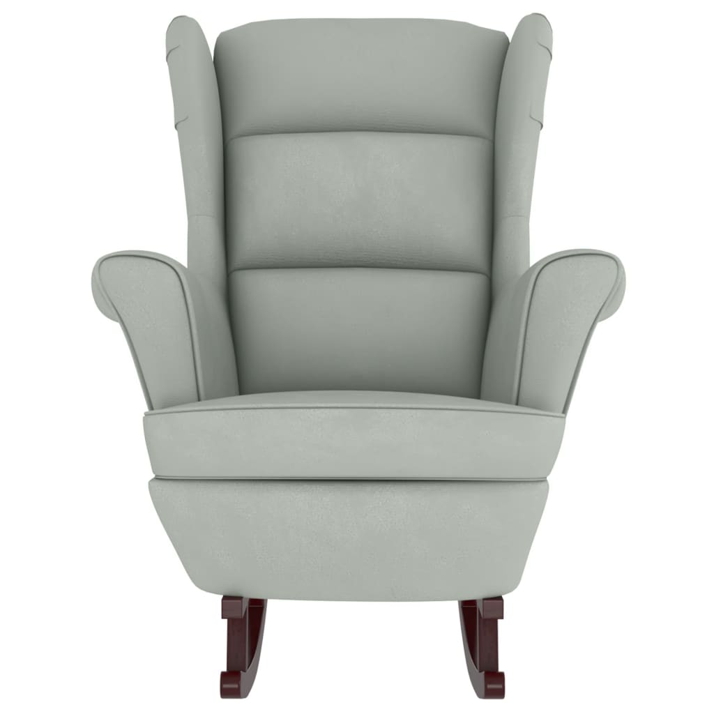 Fauteuil à bascule et pieds en bois d'hévéa Gris clair Velours - XIOS