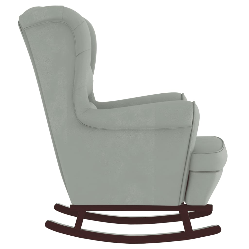 Fauteuil à bascule et pieds en bois d'hévéa Gris clair Velours - XIOS