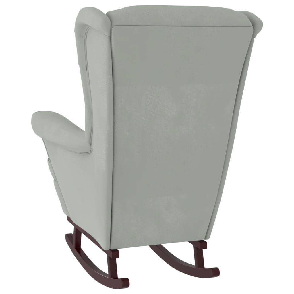 Fauteuil à bascule et pieds en bois d'hévéa Gris clair Velours - XIOS
