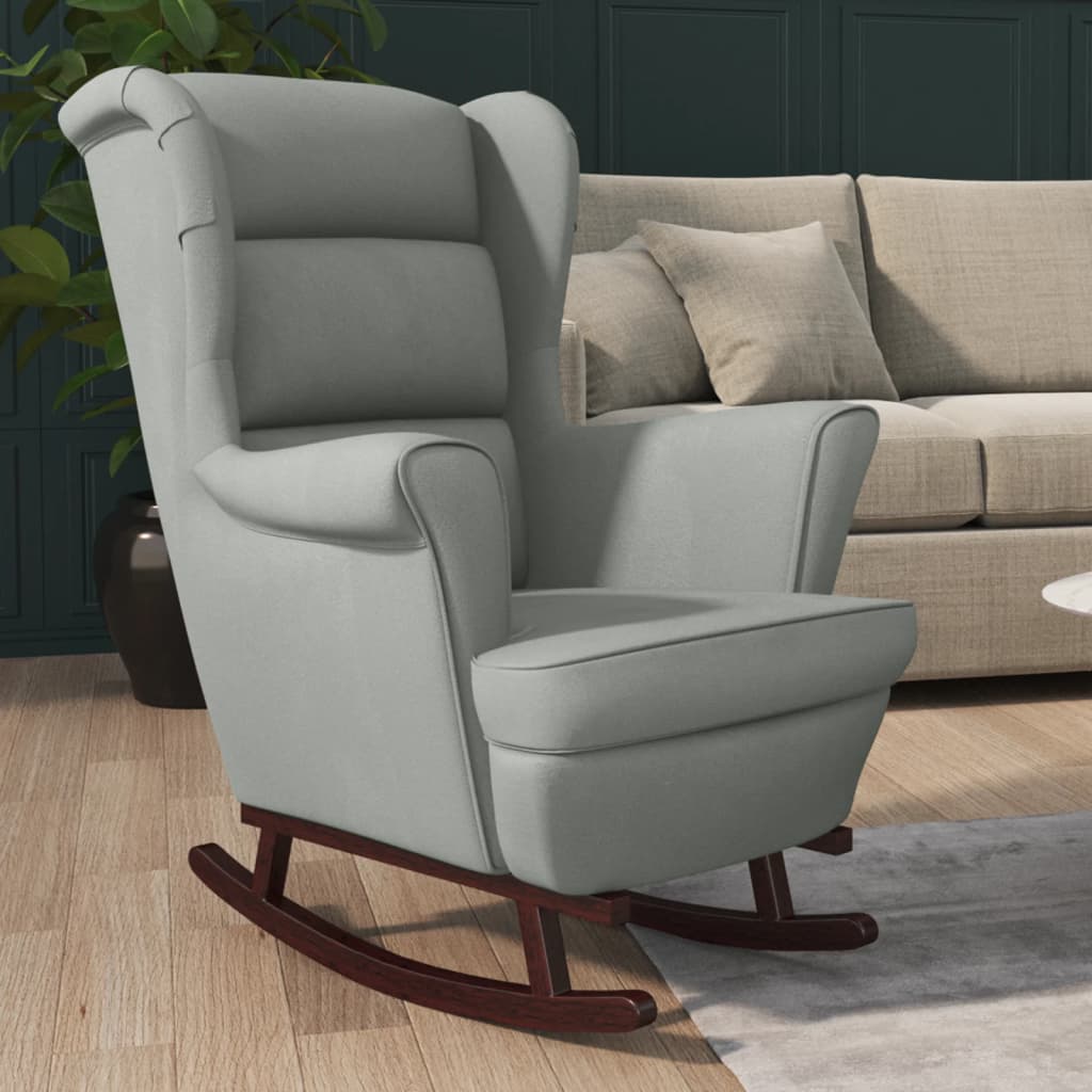 Fauteuil à bascule et pieds en bois d'hévéa Gris clair Velours - XIOS