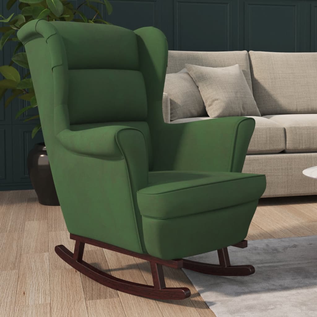 Fauteuil à bascule et pieds en bois d'hévéa Vert foncé Velours - XIOS