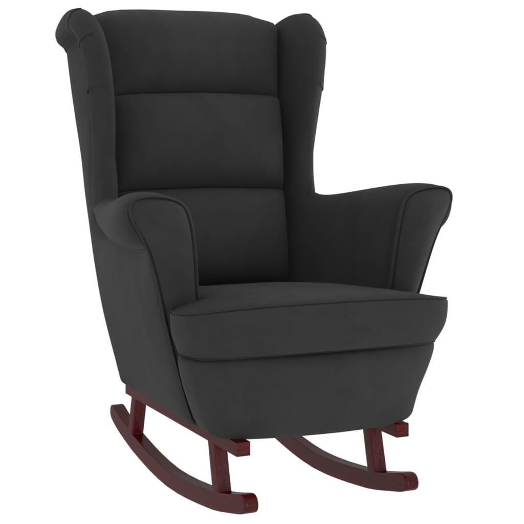 Fauteuil à bascule et pieds en bois massif d'hévéa Noir Velours - XIOS