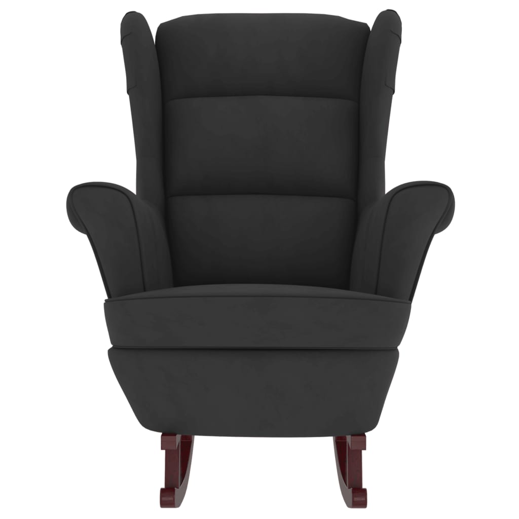 Fauteuil à bascule et pieds en bois massif d'hévéa Noir Velours - XIOS