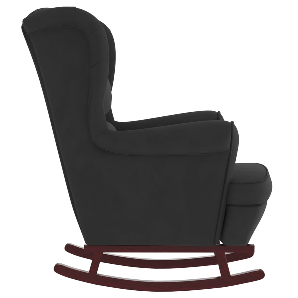 Fauteuil à bascule et pieds en bois massif d'hévéa Noir Velours - XIOS