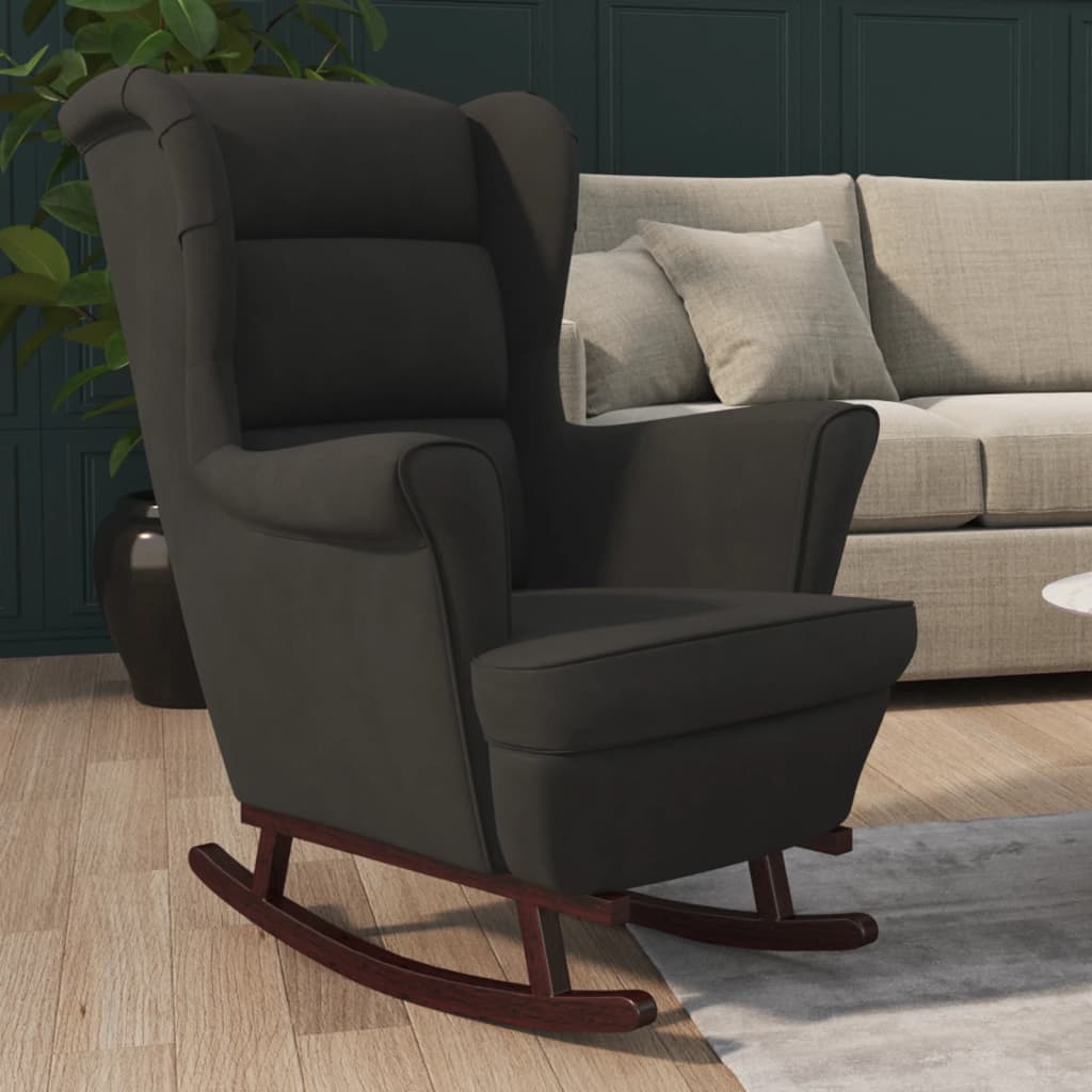 Fauteuil à bascule et pieds en bois massif d'hévéa Noir Velours - XIOS