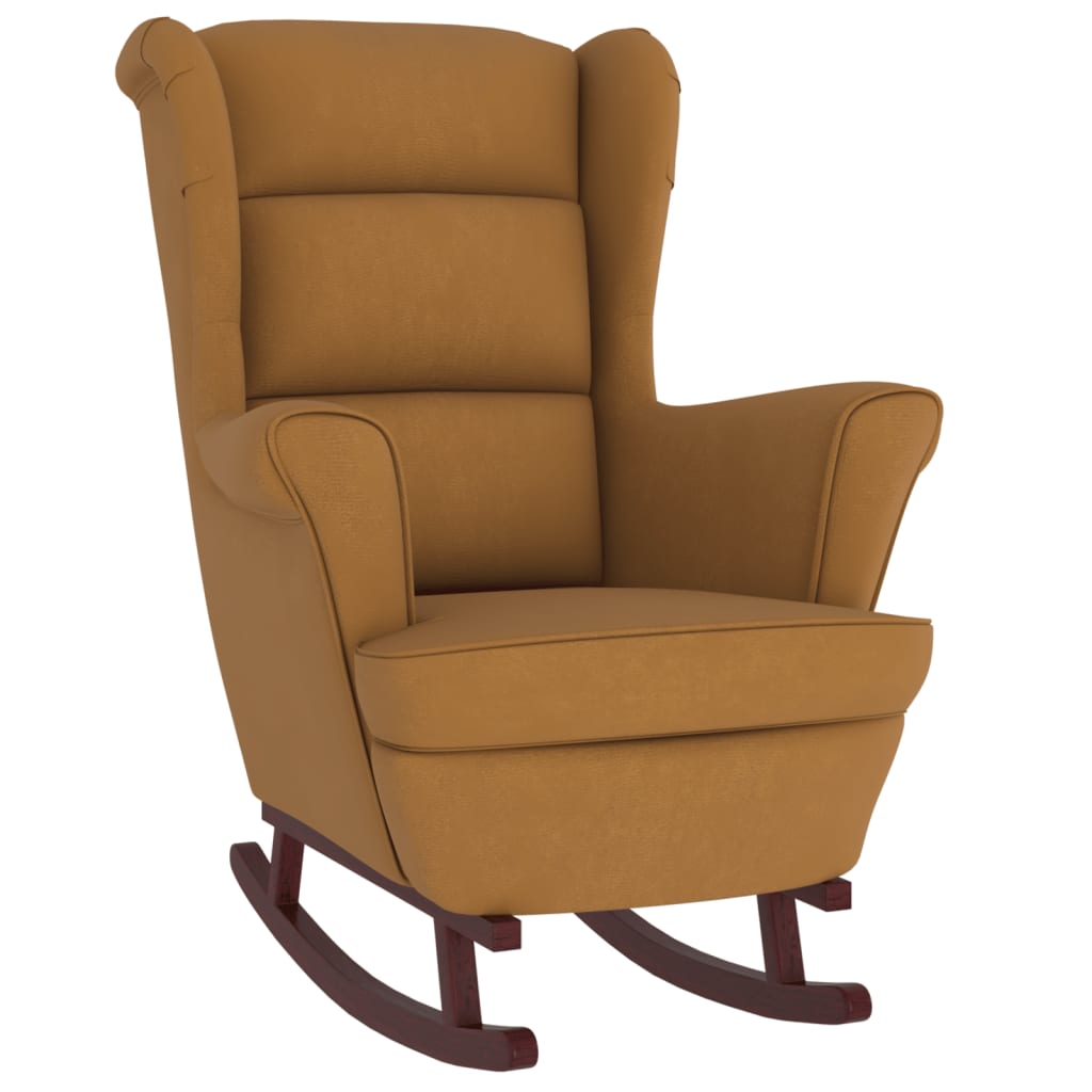 Fauteuil à bascule pieds en bois massif d'hévéa Marron Velours - XIOS