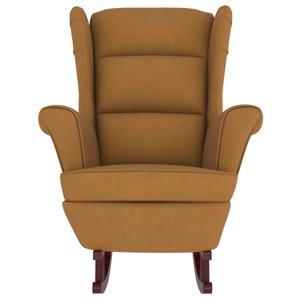 Fauteuil à bascule pieds en bois massif d'hévéa Marron Velours - XIOS