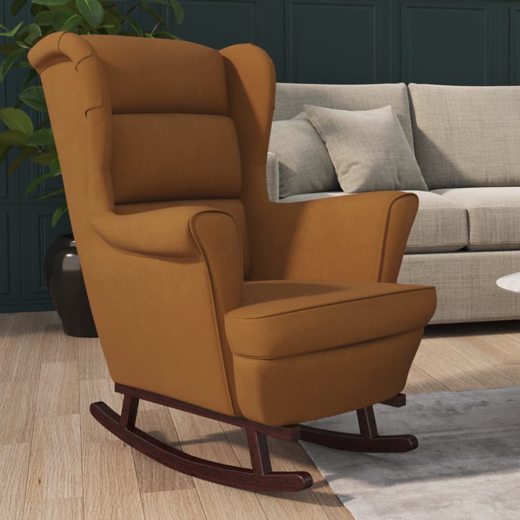 Fauteuil à bascule pieds en bois massif d'hévéa Marron Velours - XIOS