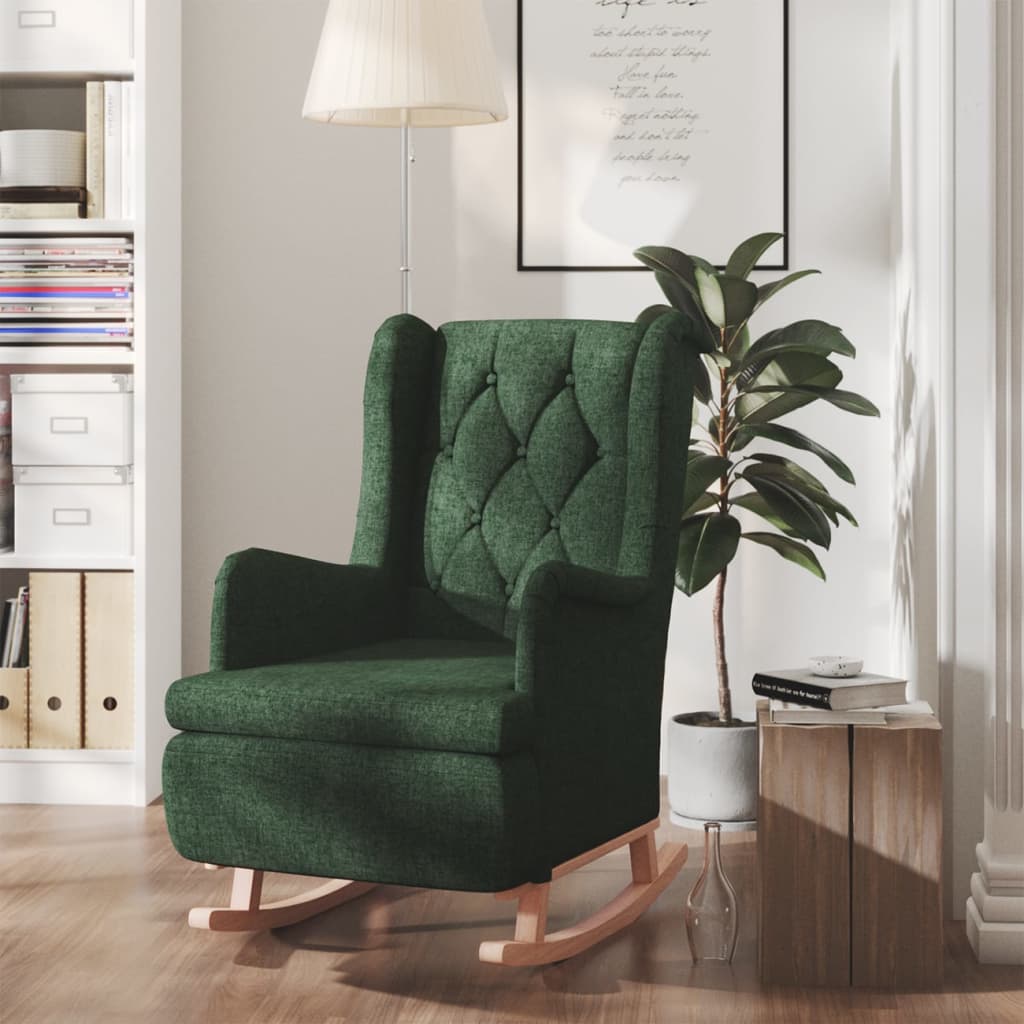 Fauteuil avec pieds à bascule en bois d'hévéa Vert foncé Tissu - XIOS