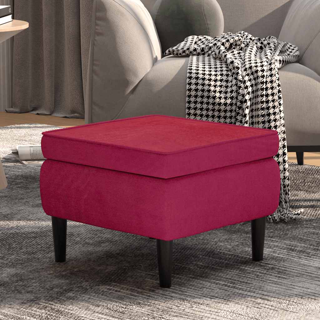 Tabouret avec pieds en bois Rouge bordeaux Velours - XIOS