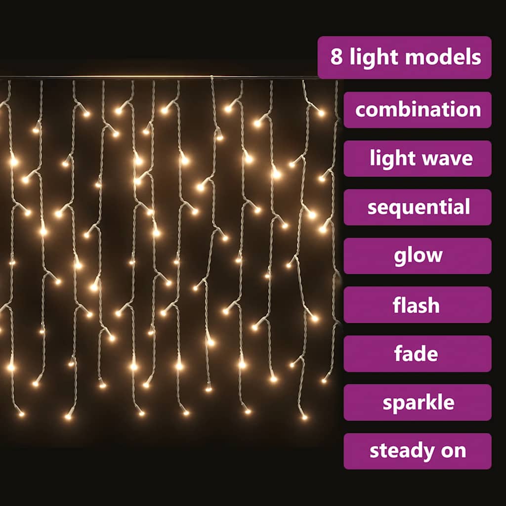 Rideau lumineux à glaçons LED 10m 400LED Blanc chaud 8fonctions - XIOS