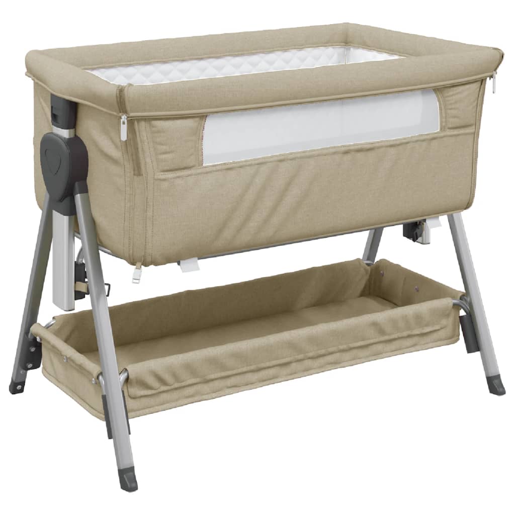 Lit pour bébé avec matelas Taupe Tissu de lin XIOS