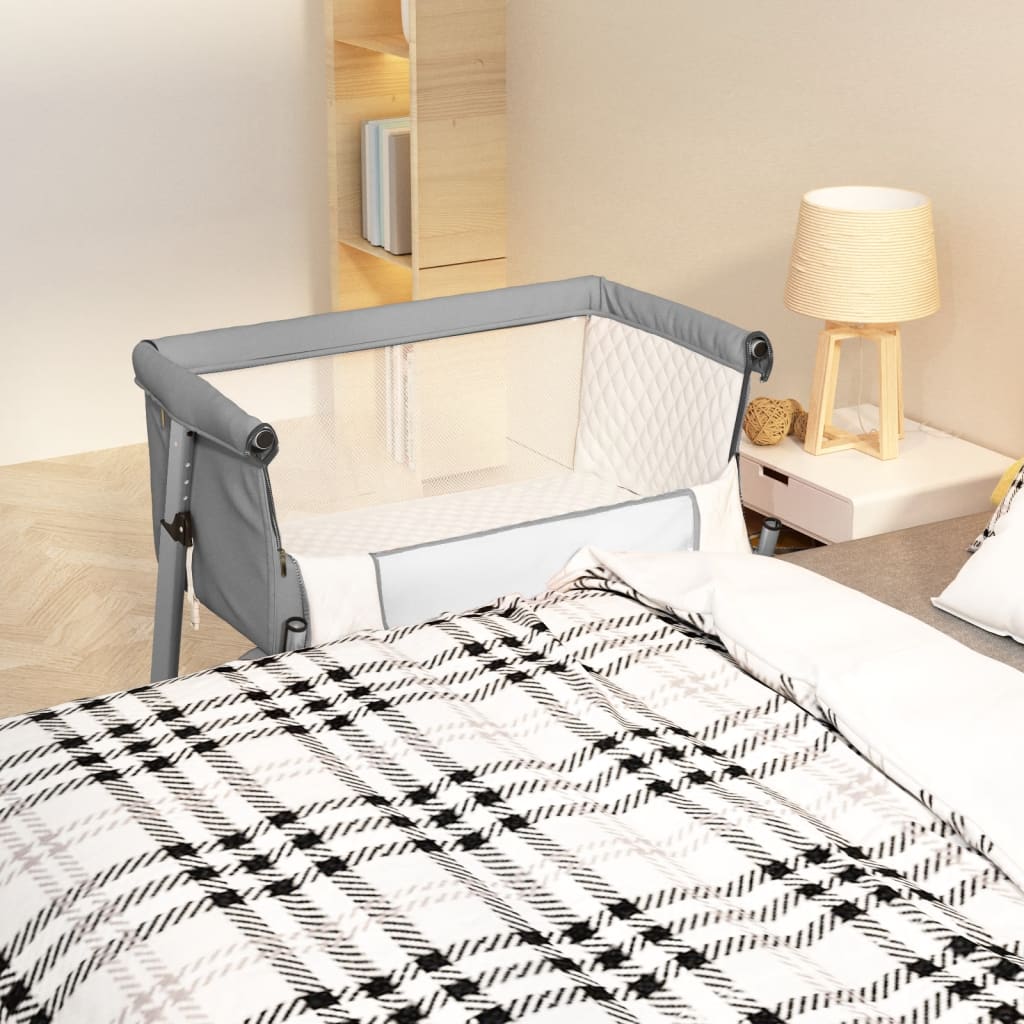 Lit pour bébé avec matelas Gris clair Tissu de lin XIOS
