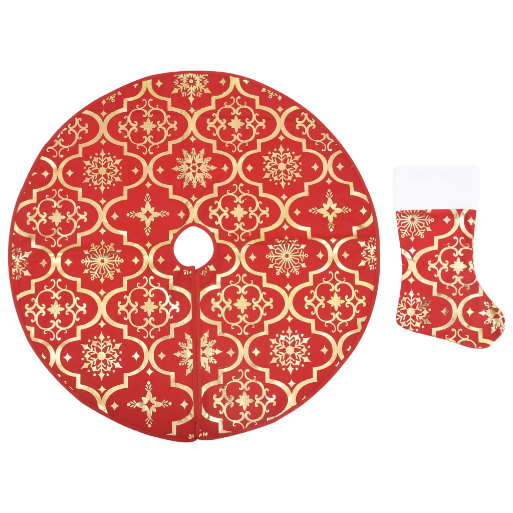 Jupe de sapin de Noël de luxe avec chaussette Rouge 122 cm Tissu - XIOS