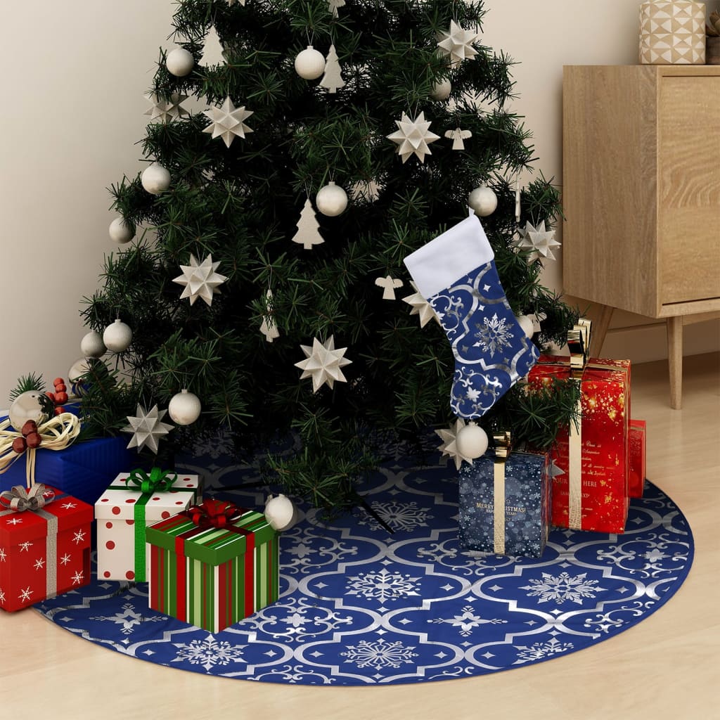 Jupe de sapin de Noël de luxe avec chaussette Bleu 150 cm Tissu - XIOS