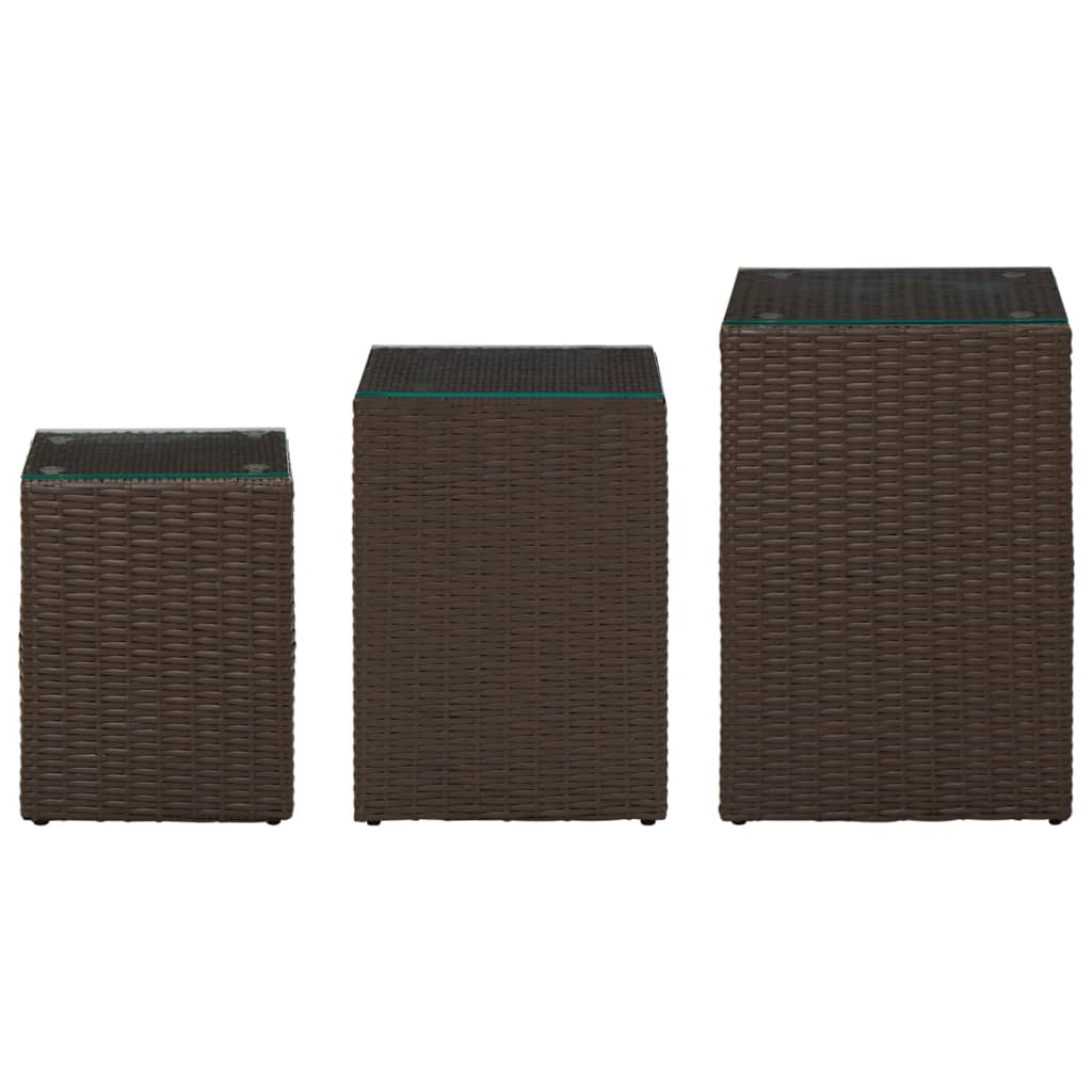 Tables d'appoint 3 pcs et dessus en verre Marron Résine tressée - XIOS