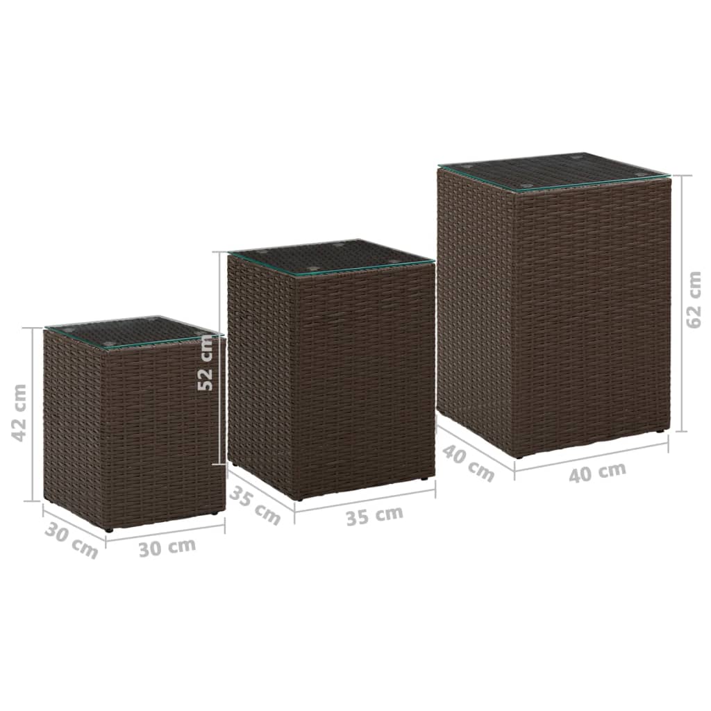 Tables d'appoint 3 pcs et dessus en verre Marron Résine tressée - XIOS