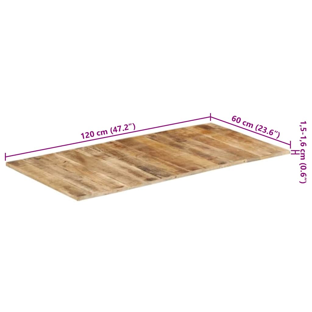 Dessus de table 120x60x(1,5-1,6) cm Bois de manguier brut - XIOS