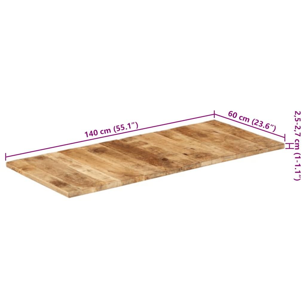 Dessus de table 140x60x(2,5-2,7) cm Bois de manguier brut - XIOS