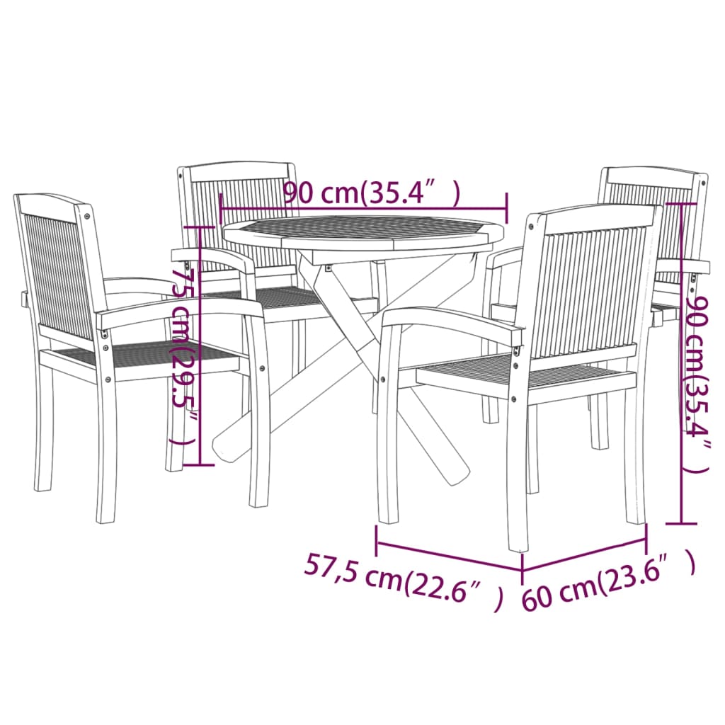 Ensemble à manger de jardin 5 pcs Bois de teck massif Salons de jardin vidaXL