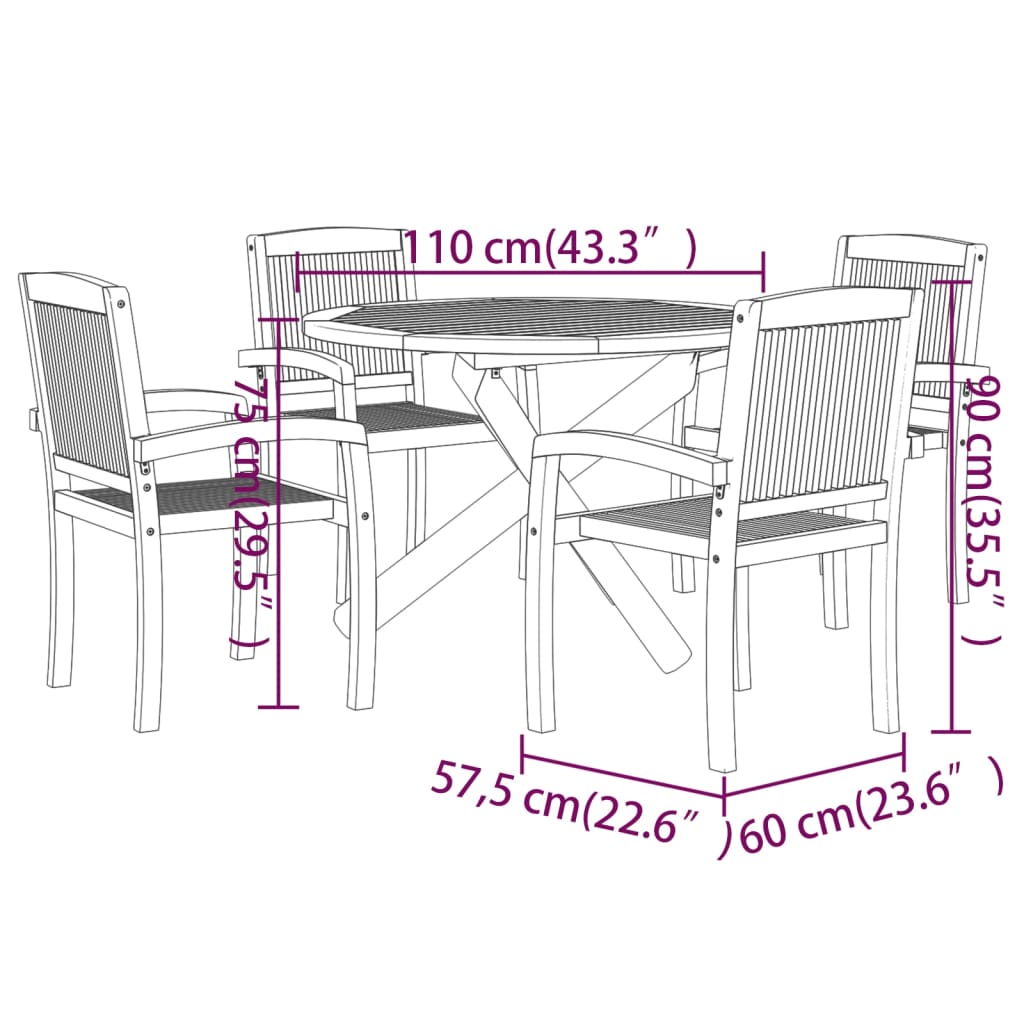 Ensemble à manger de jardin 5 pcs Bois de teck massif Salons de jardin vidaXL