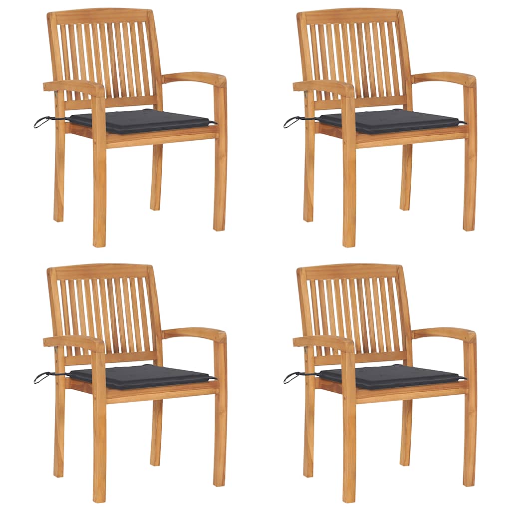 Chaises de jardin empilables avec coussins lot de 4 Teck solide