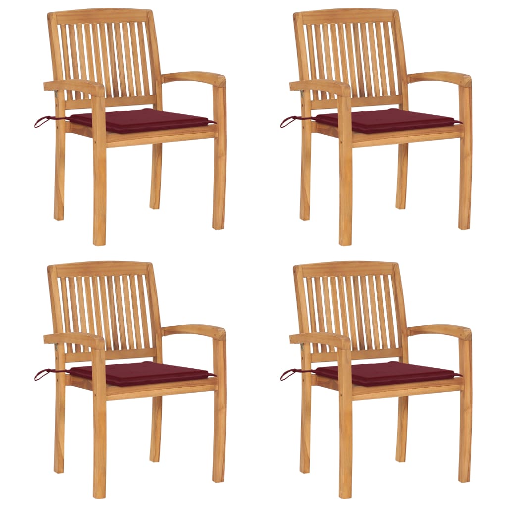 Chaises de jardin empilables avec coussins lot de 4 Teck solide Chaises de jardin vidaXL