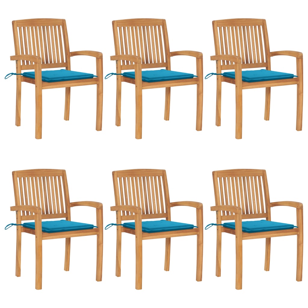 Chaises de jardin empilables avec coussins lot de 6 Teck solide Chaises de jardin vidaXL