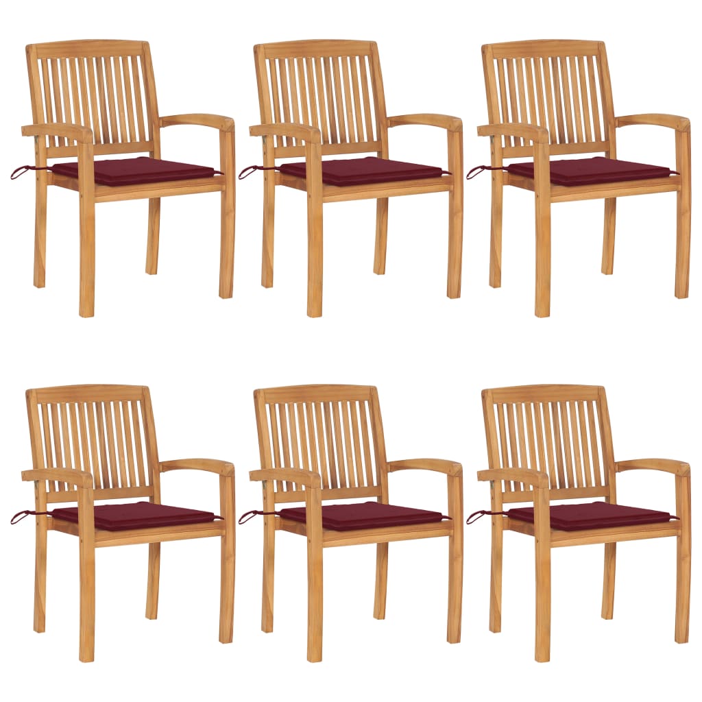 Chaises de jardin empilables avec coussins lot de 6 Teck solide Chaises de jardin vidaXL