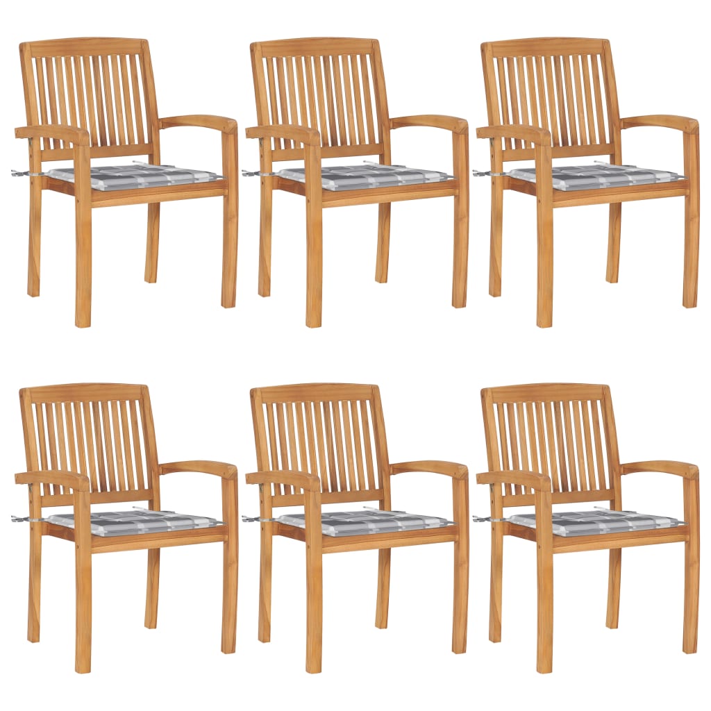 Chaises de jardin empilables avec coussins lot de 6 Teck solide Chaises de jardin vidaXL