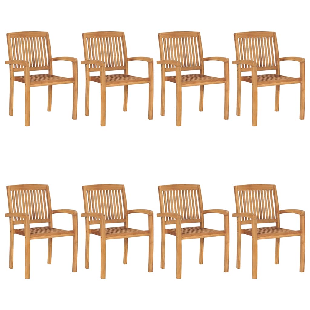 Chaises de jardin empilables avec coussins lot de 8 Teck solide