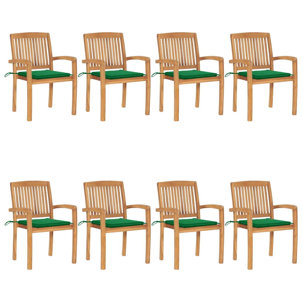 Chaises de jardin empilables avec coussins lot de 8 Teck solide